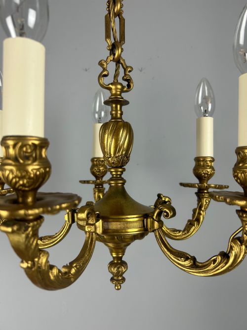 FRENCH GILDED BRONZE 5 LIGHT ANTIQUE CHANDELIER - ADDITIONAL PHOTO 8