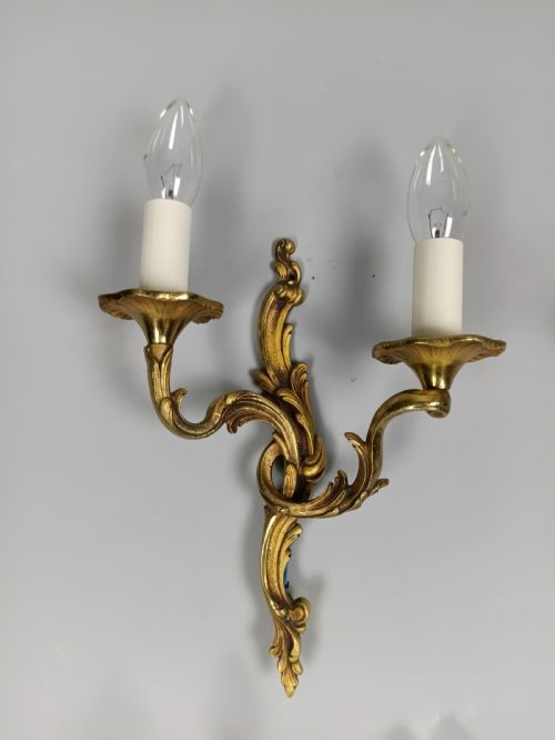fig 5. Set of 6 Antique French Gilded Brass Wall Lights | Ornate Louis XV Rococo Twin-Arm Sconces, c.1930, Rewired Ready To Install
