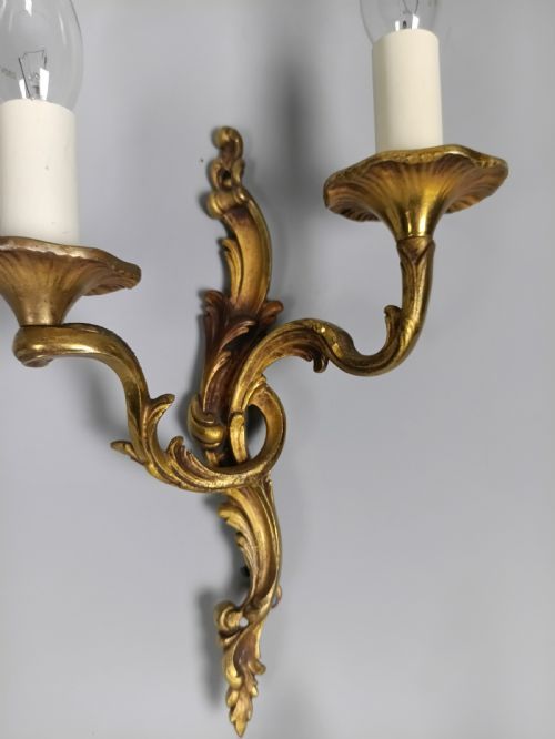 fig 4. Set of 4 Antique French Gilded Brass Wall Lights | Ornate Louis XV Rococo Twin-Arm Sconces, c.1930, Rewired Ready To Install