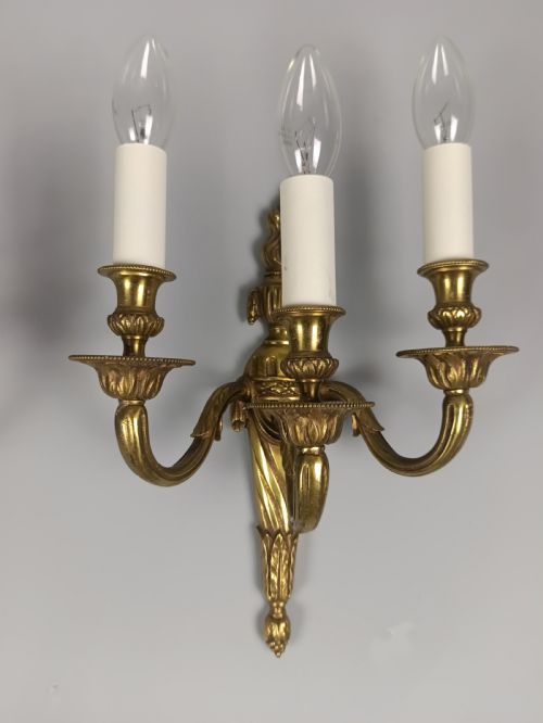 PAIR OF FRENCH TRIPLE ARM GILDED BRASS WALL LIGHTS - ADDITIONAL PHOTO 2