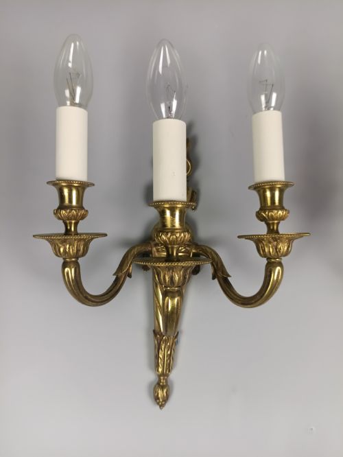 PAIR OF FRENCH TRIPLE ARM GILDED BRASS WALL LIGHTS - ADDITIONAL PHOTO 8