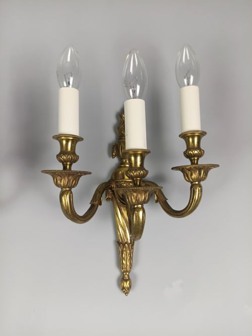 PAIR OF FRENCH TRIPLE ARM GILDED BRASS WALL LIGHTS - ADDITIONAL PHOTO 10