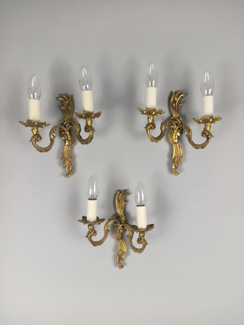SET OF 3 FRENCH GILDED TWIN ARM ANTIQUE WALL LIGHTS - ADDITIONAL PHOTO 5