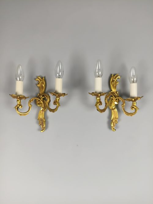 PAIR OF GILDED TWIN ARM ANTIQUE WALL LIGHTS - ADDITIONAL PHOTO 5