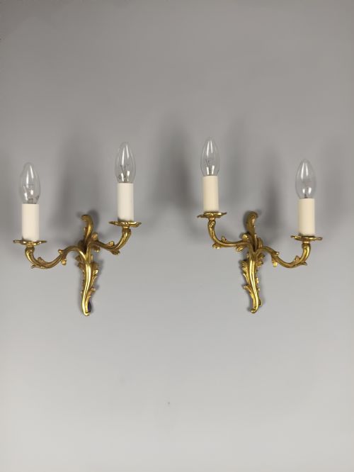 SMALL PAIR OF FRENCH GILT BRASS ANTIQUE WALL LIGHTS