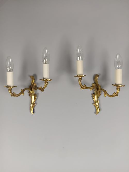 SMALL PAIR OF FRENCH GILT BRASS ANTIQUE WALL LIGHTS - ADDITIONAL PHOTO 7