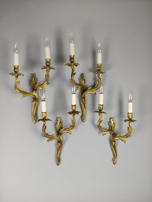SET OF 4 LARGE FRENCH ROCOCO TWIN ARM WALL LIGHTS REWIRED C1920 - ADDITIONAL PHOTO 3