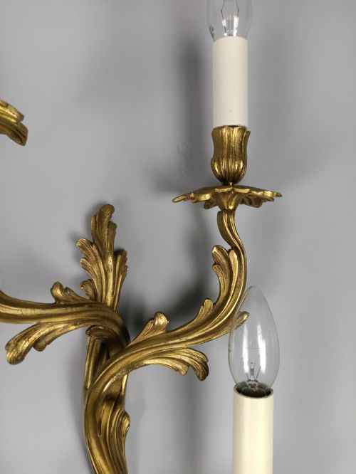 SET OF 4 LARGE FRENCH ROCOCO TWIN ARM WALL LIGHTS REWIRED C1920 - ADDITIONAL PHOTO 5