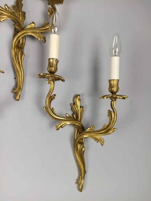 SET OF 4 LARGE FRENCH ROCOCO TWIN ARM WALL LIGHTS REWIRED C1920 - ADDITIONAL PHOTO 6
