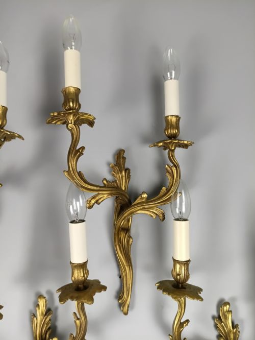 SET OF 4 LARGE FRENCH ROCOCO TWIN ARM WALL LIGHTS REWIRED C1920 - ADDITIONAL PHOTO 7