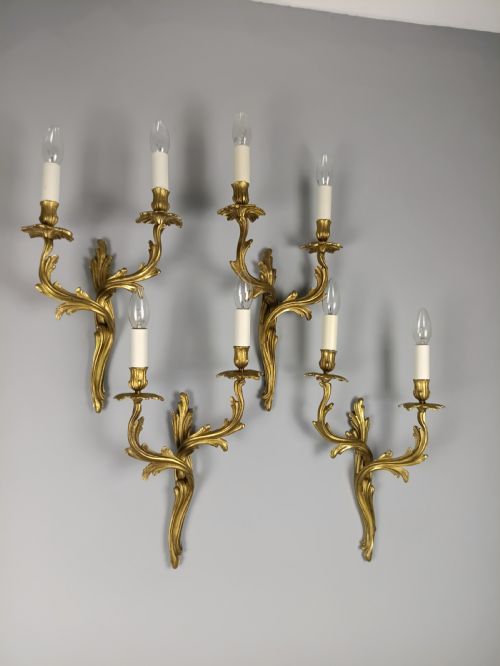SET OF 4 LARGE FRENCH ROCOCO TWIN ARM WALL LIGHTS REWIRED C1920 - ADDITIONAL PHOTO 8