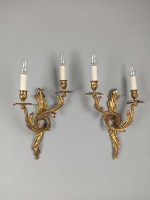FRENCH PAIR OF GILDED BRONZE ANTIQUE WALL LIGHTS