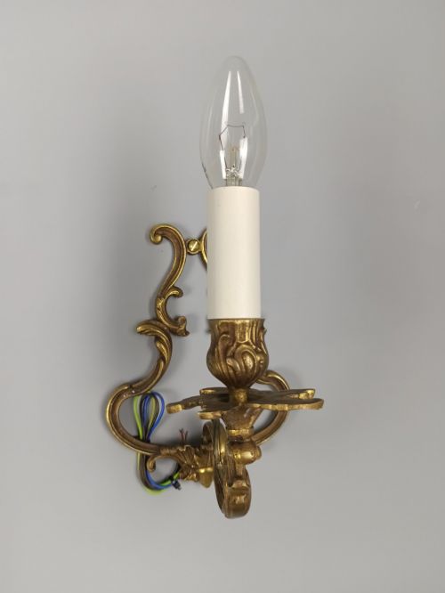 PAIR OF FRENCH ANTIQUE SINGLE ARM ROCOCO GILDED BRONZE WALL LIGHTS - ADDITIONAL PHOTO 3