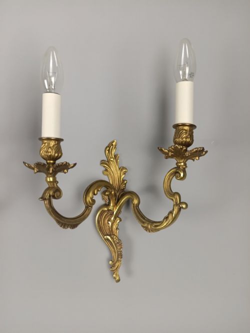 PAIR OF FRENCH ANTIQUE TWIN ARM ROCOCO GILDED BRONZE WALL LIGHTS - ADDITIONAL PHOTO 1