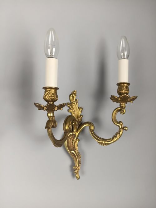 PAIR OF FRENCH ANTIQUE TWIN ARM ROCOCO GILDED BRONZE WALL LIGHTS - ADDITIONAL PHOTO 5