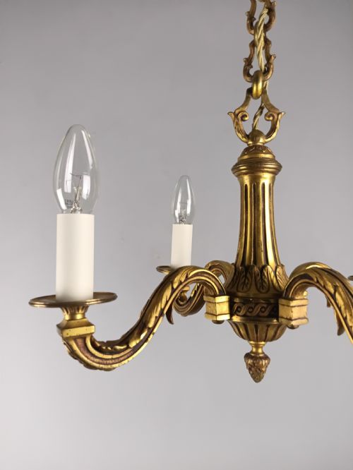FRENCH 4 LIGHT GILT BRONZE ANTIQUE CHANDELIER - ADDITIONAL PHOTO 1