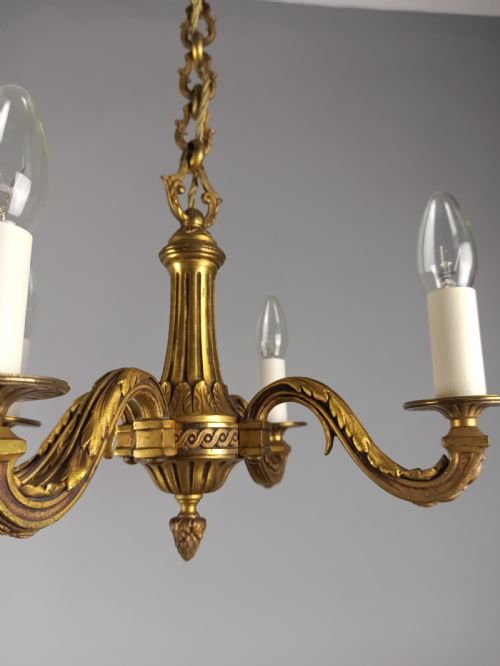 FRENCH 4 LIGHT GILT BRONZE ANTIQUE CHANDELIER - ADDITIONAL PHOTO 2