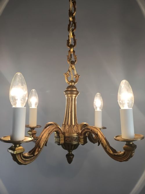 FRENCH 4 LIGHT GILT BRONZE ANTIQUE CHANDELIER - ADDITIONAL PHOTO 3