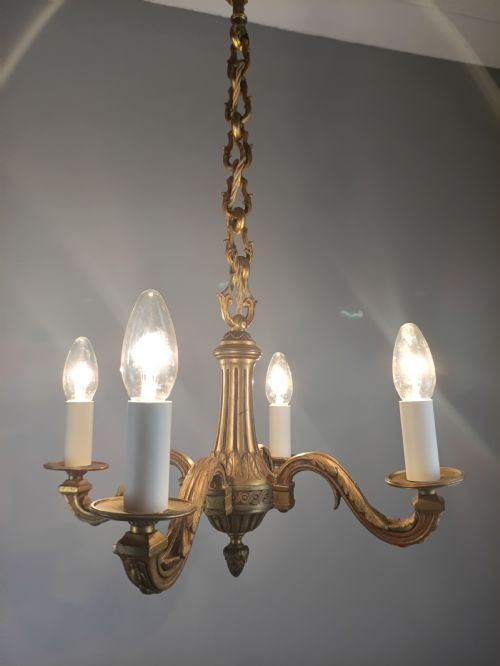 FRENCH 4 LIGHT GILT BRONZE ANTIQUE CHANDELIER - ADDITIONAL PHOTO 5