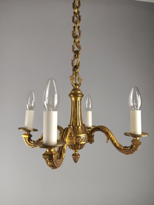 FRENCH 4 LIGHT GILT BRONZE ANTIQUE CHANDELIER - ADDITIONAL PHOTO 7