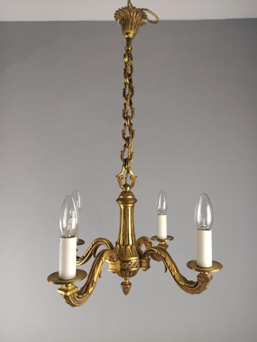 FRENCH 4 LIGHT GILT BRONZE ANTIQUE CHANDELIER - ADDITIONAL PHOTO 8