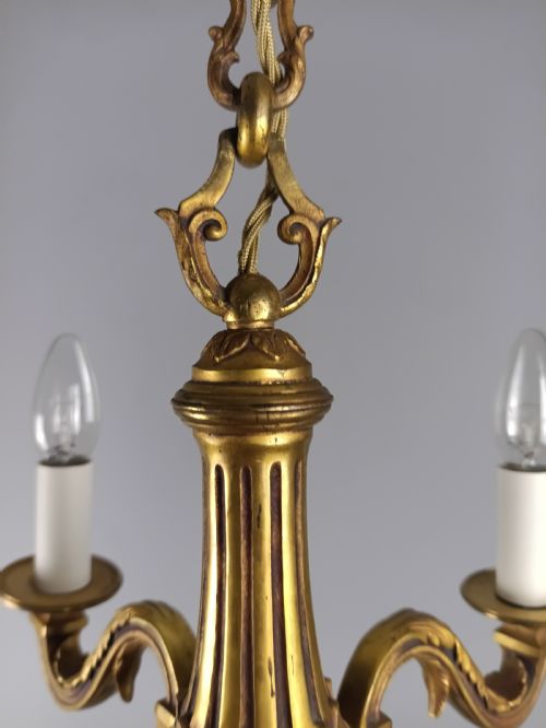 FRENCH 4 LIGHT GILT BRONZE ANTIQUE CHANDELIER - ADDITIONAL PHOTO 11