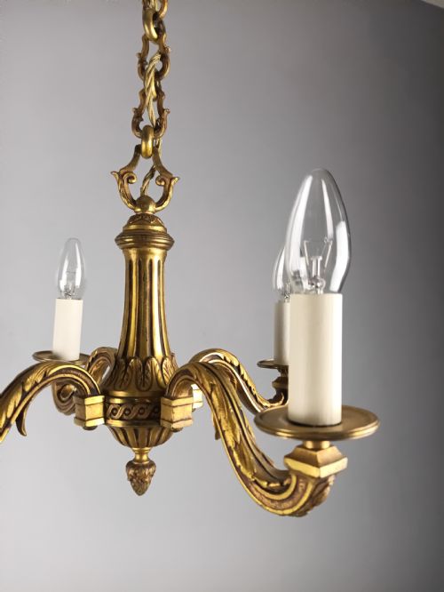 FRENCH 4 LIGHT GILT BRONZE ANTIQUE CHANDELIER - ADDITIONAL PHOTO 13
