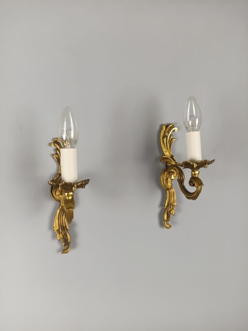 PAIR OF FRENCH ANTIQUE SINGLE ARM GILDED BRONZE GILDED BRONZE WALL LIGHTS - ADDITIONAL PHOTO 6