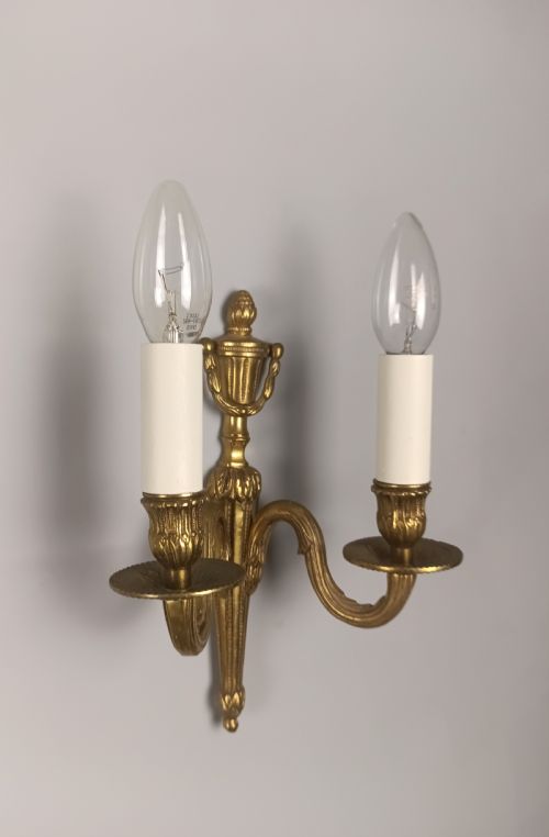SET OF 4 FRENCH ANTIQUE TWIN ARM GILDED BRASS GILDED BRASS WALL LIGHTS - ADDITIONAL PHOTO 5