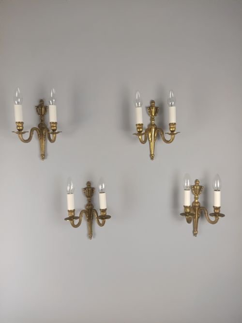 SET OF 4 FRENCH ANTIQUE TWIN ARM GILDED BRASS GILDED BRASS WALL LIGHTS - ADDITIONAL PHOTO 9