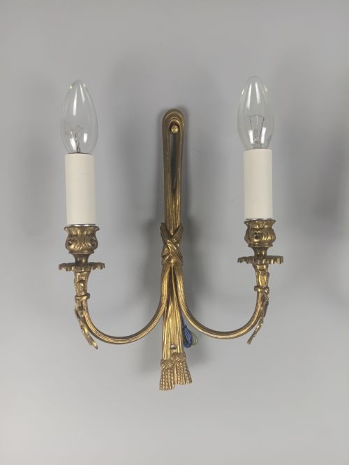 PAIR OF FRENCH ANTIQUE GILT BRASS RIBBON WALL LIGHTS - ADDITIONAL PHOTO 1