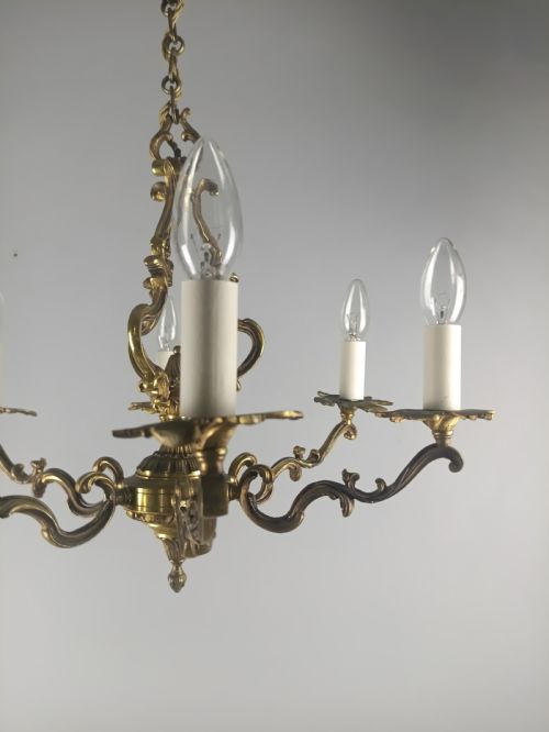 FRENCH 6 LIGHT GILT BRONZE ANTIQUE CHANDELIER - ADDITIONAL PHOTO 1
