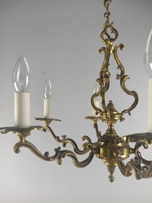 FRENCH 6 LIGHT GILT BRONZE ANTIQUE CHANDELIER - ADDITIONAL PHOTO 2