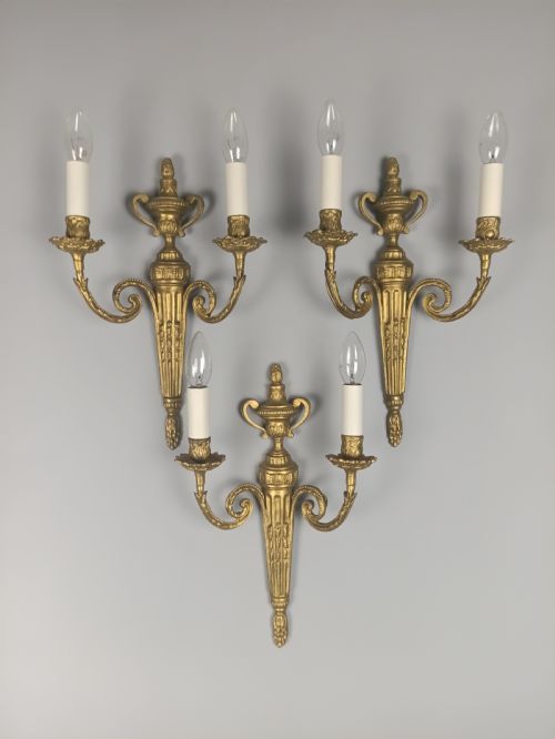 SET OF 3 FRENCH ANTIQUE TWIN ARM GILDED BRASS GILDED BRASS WALL LIGHTS - ADDITIONAL PHOTO 6