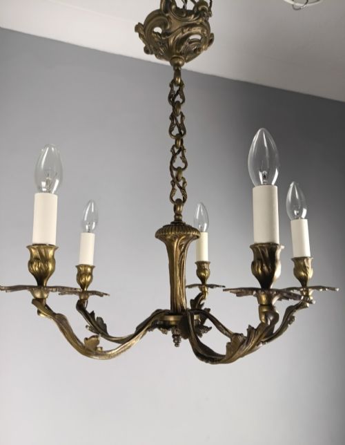 French 5 Light Dark Bronze Antique Chandelier