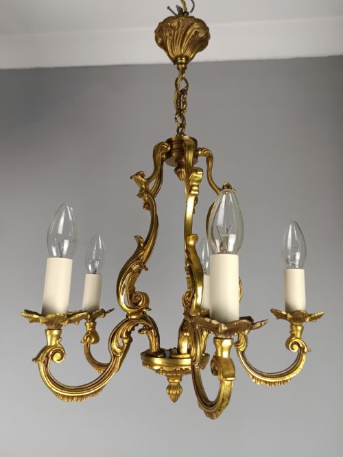 French 5 Light Gilt Bronze Antique Birdcage Chandelier