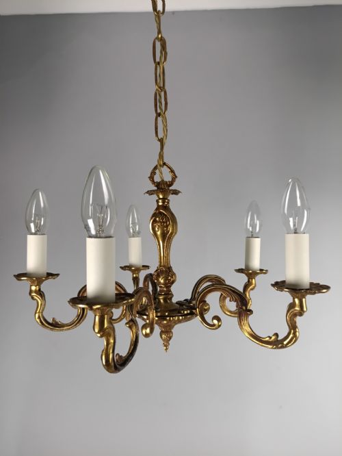 French 5 Light Gilt Bronze Antique Chandelier