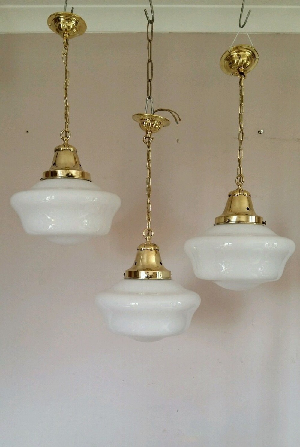 3 Edwardian Opaline Chapel Lights