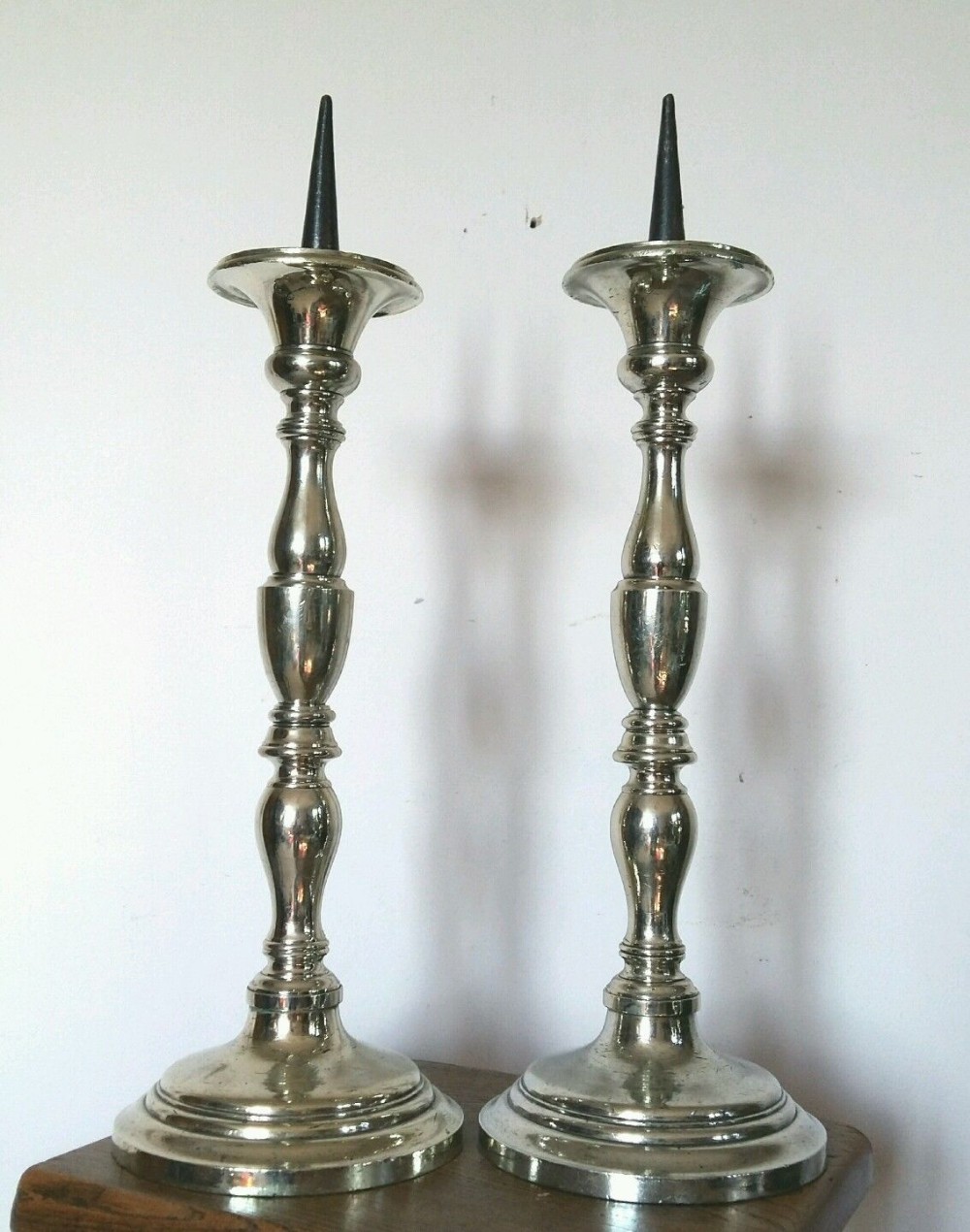 Nickle Plate French Church Alter Pricket Candlesticks