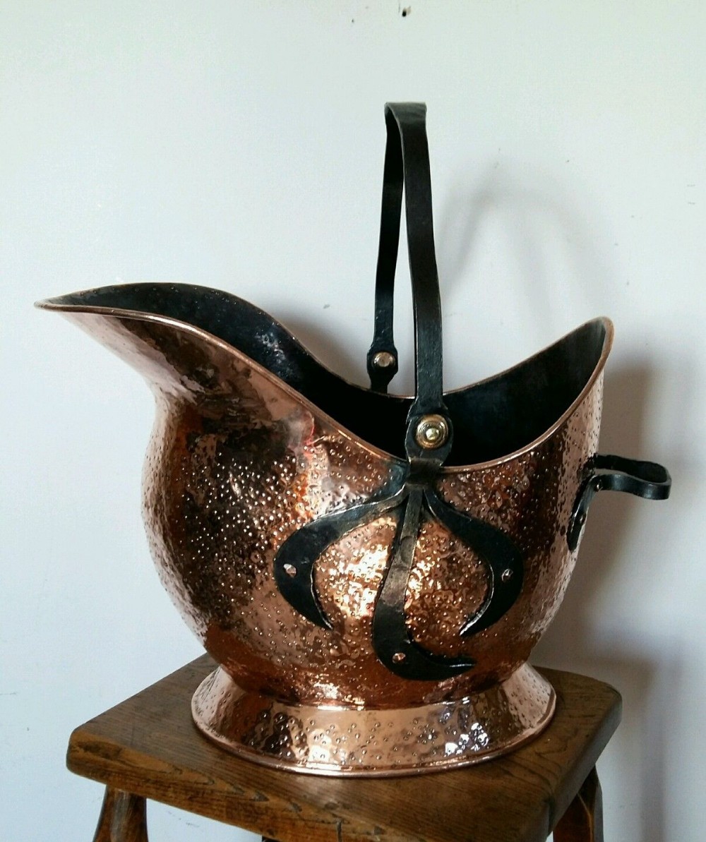 Arts & Crafts Period Copper & Wrought Iron coal scuttle