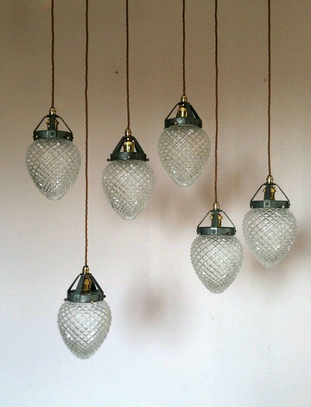 Matching Set of 6 Edwardian Pineapple Glass Ceiling Light. Rewired