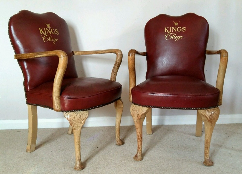 Pair of Edwardian Library Leather Armchairs Kings College London
