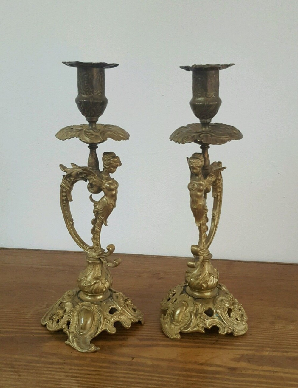 Pair of French Antique Brass Candlesticks c1880
