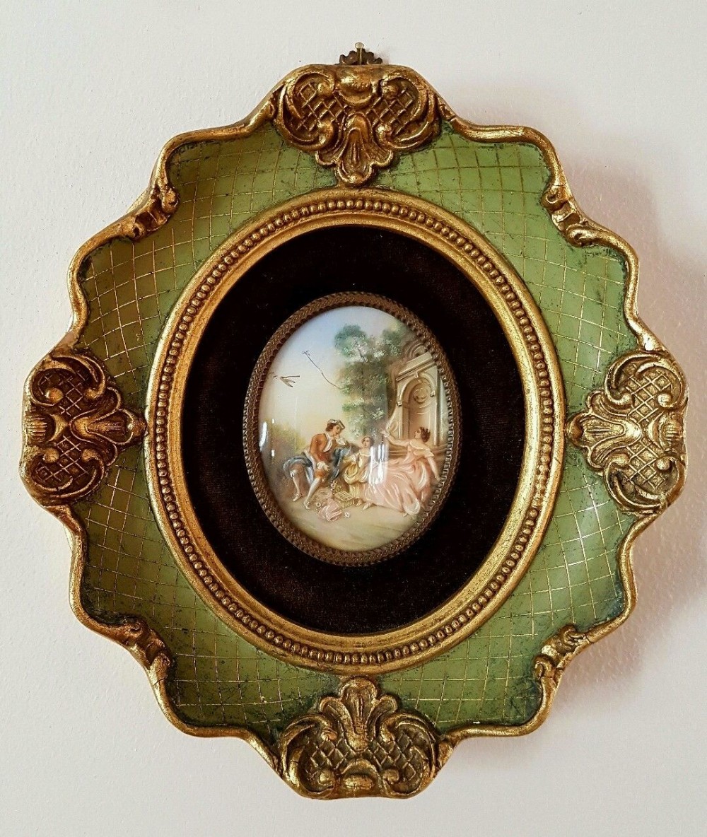 c1900 Antique Italian Miniature Portrait Painting Original Gilt Frame