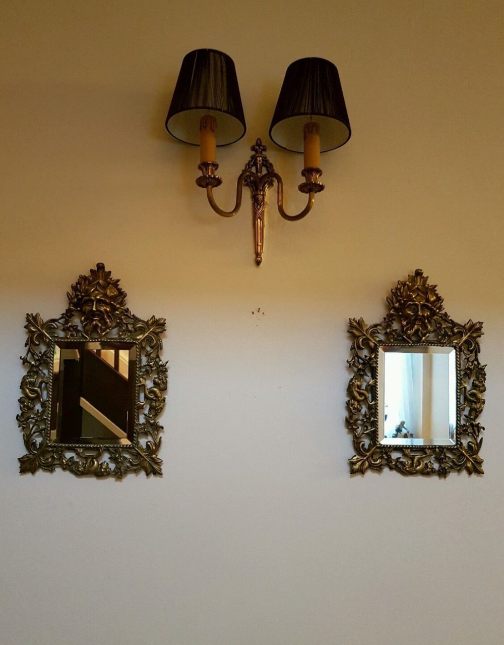 Pair of Green Man c1870 Brass Mirrors 