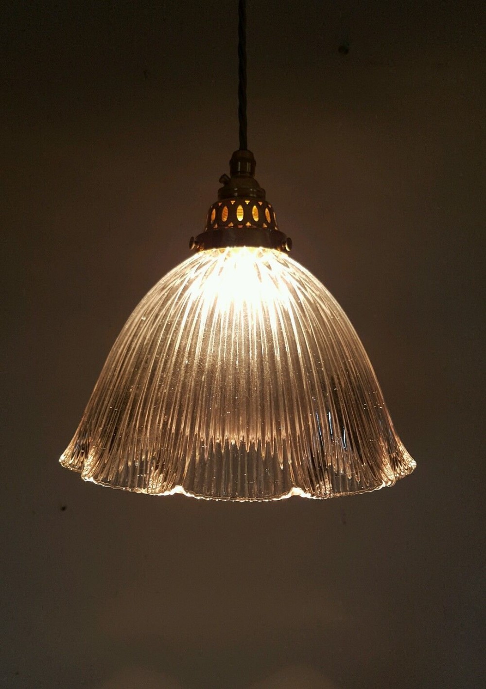 Large c1909 Holophane Ceiling Lamp Light with Original Gallery