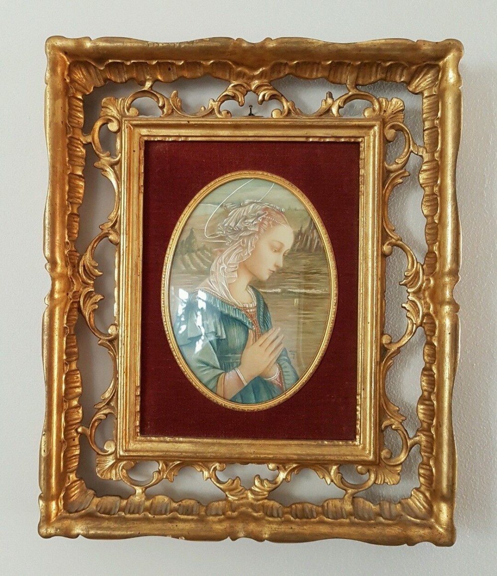 c1900 Italian Signed Miniature Portrait Painting Gilt Frame 