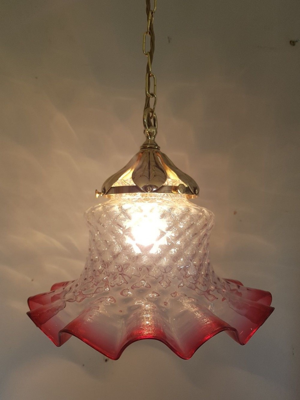 Large Cranberry Glass Ceiling Lamp Light
