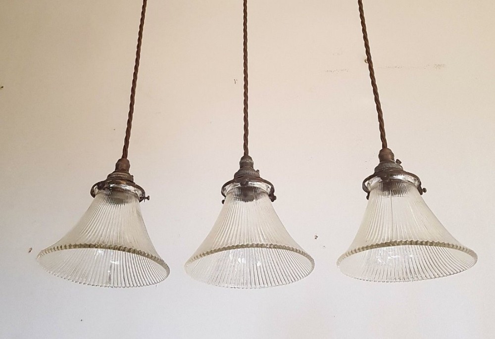 3 French Art Deco Holophane Ceiling Lamps