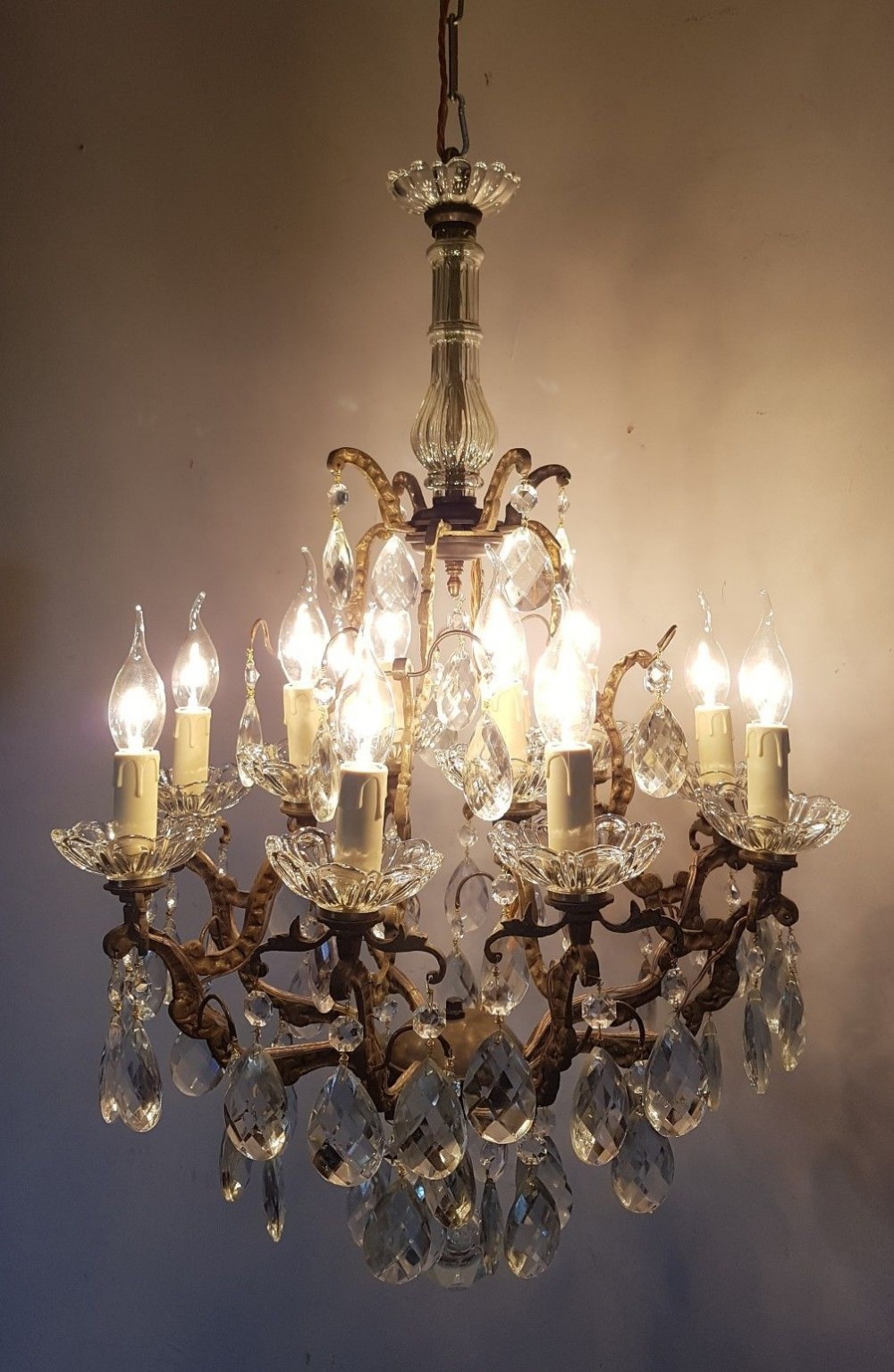 2 Tier Brass Crystal Chandelier